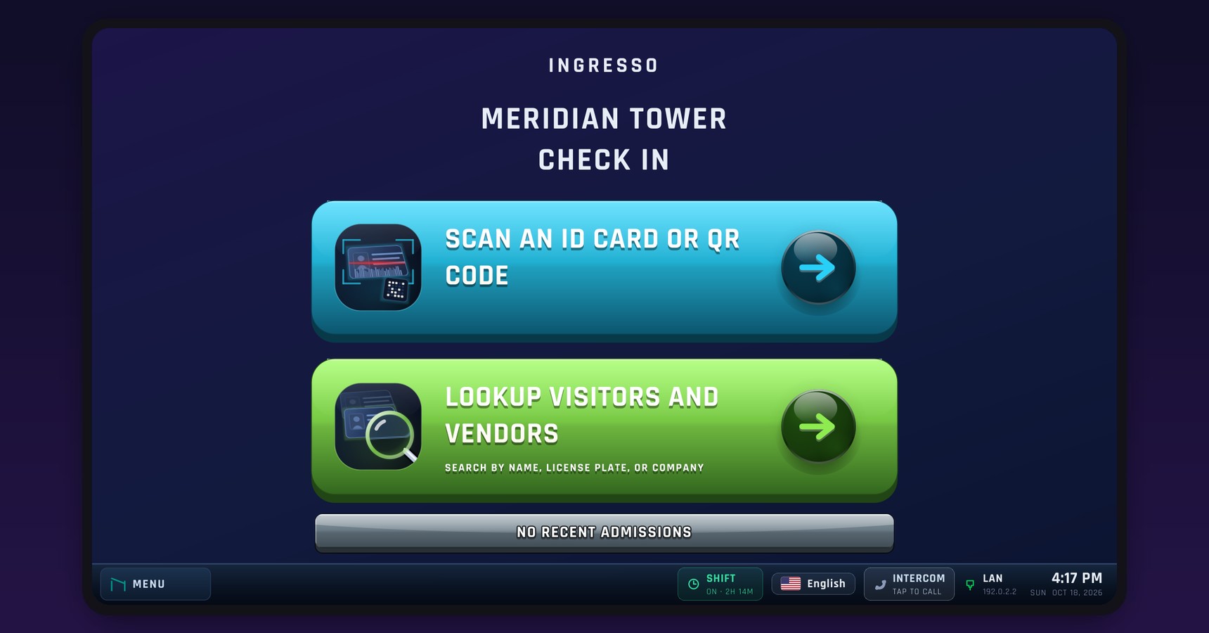 Ingresso Attendant Station check-in screen at a condominium front desk