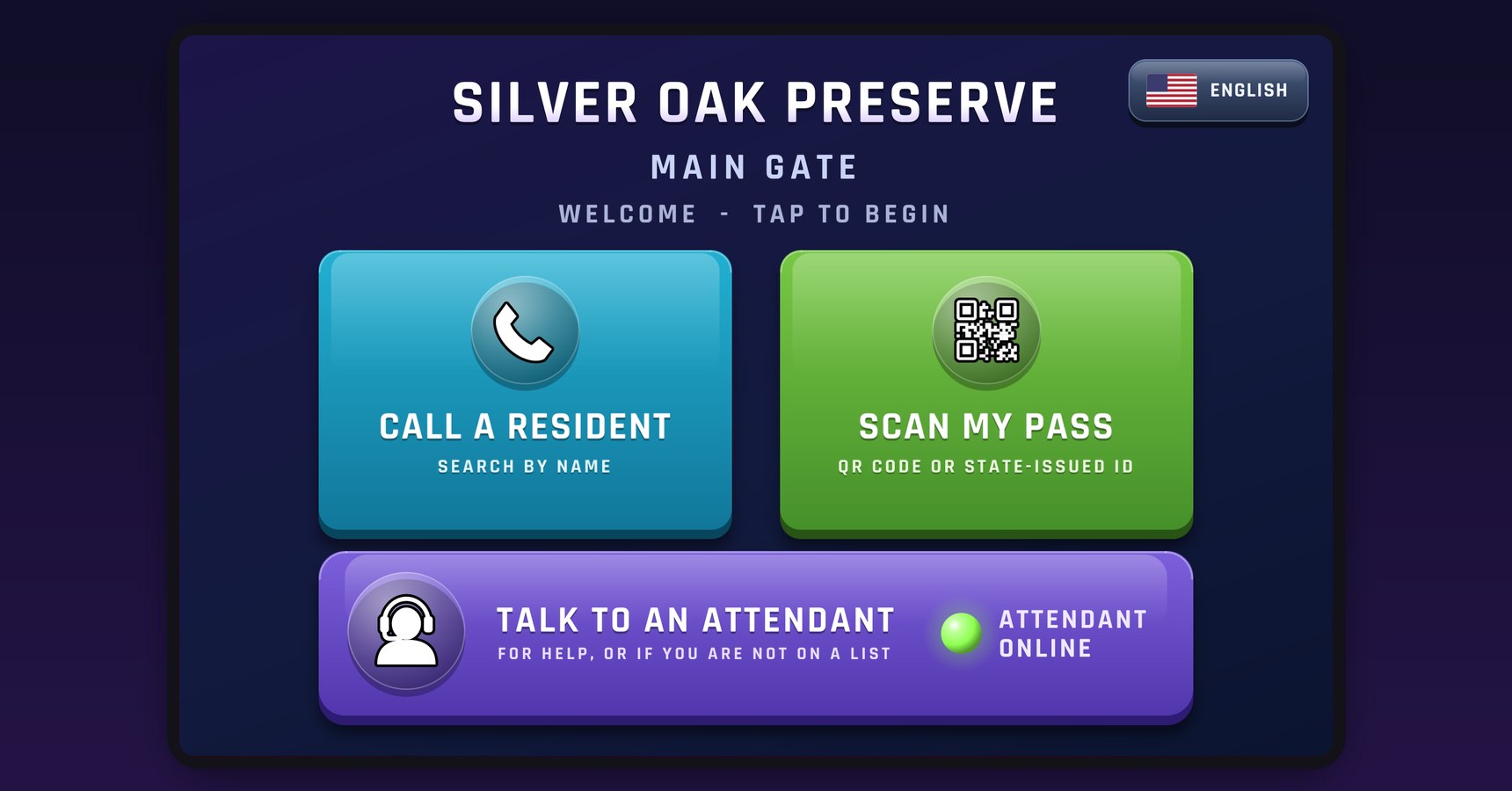 Ingresso Visitor Kiosk self check-in screen at a gated community main gate
