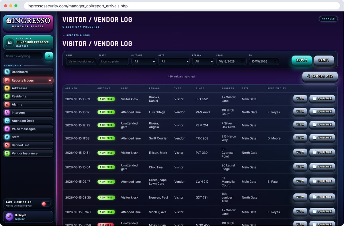 Visitor and vendor log in the Ingresso Manager Portal