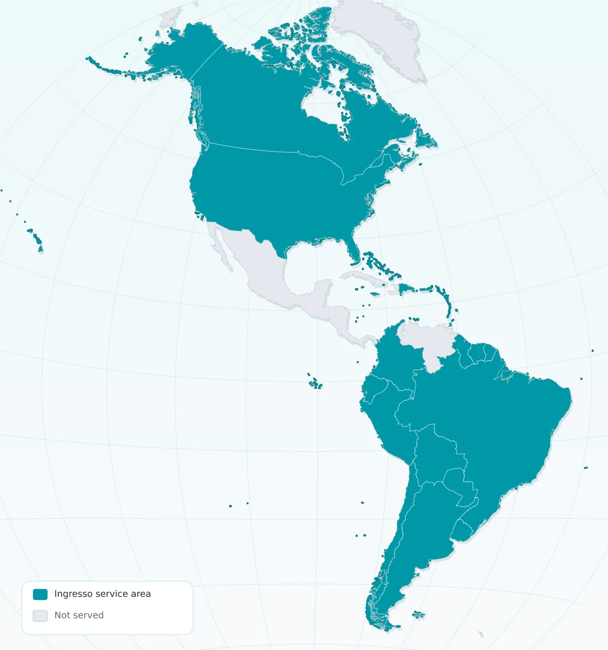 Ingresso service area: North America, Puerto Rico, the Caribbean and South America